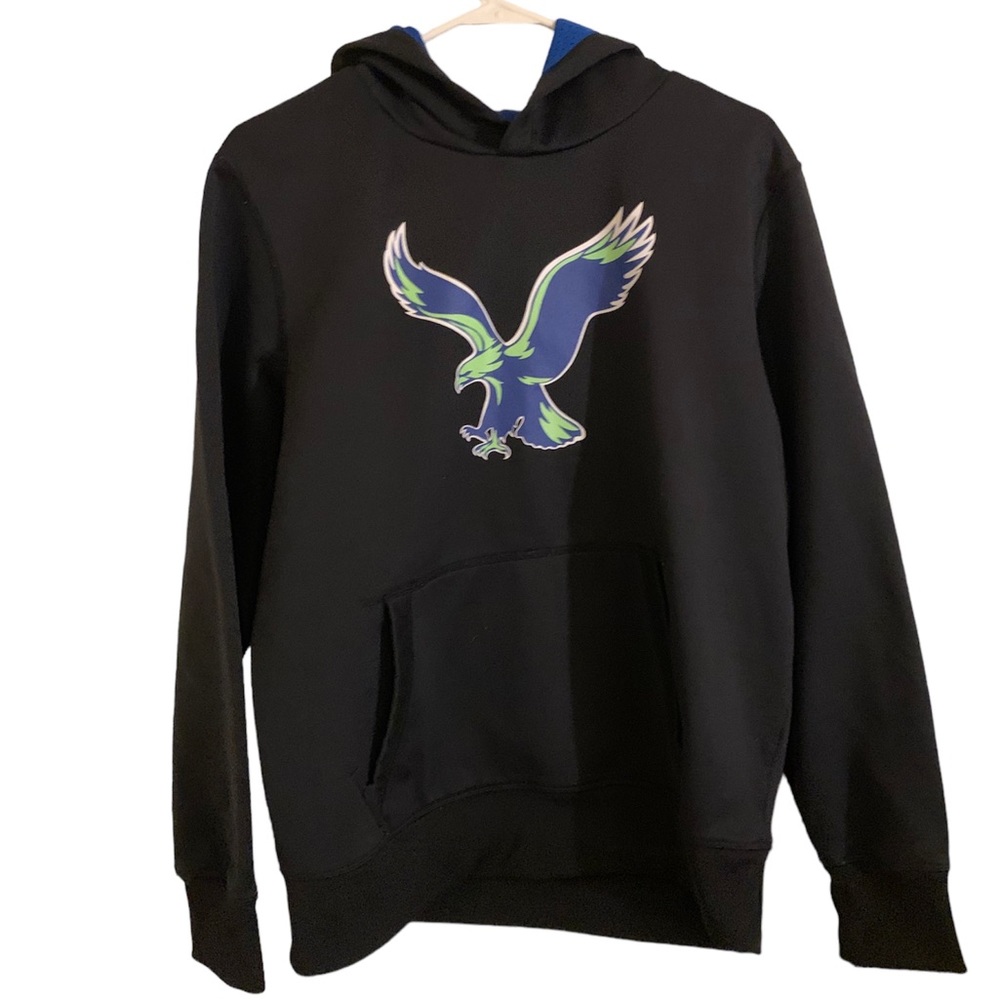 EUC American Eagle Men’s Moisture-Wicking Athletic Hoodie in Black/Green/Blue